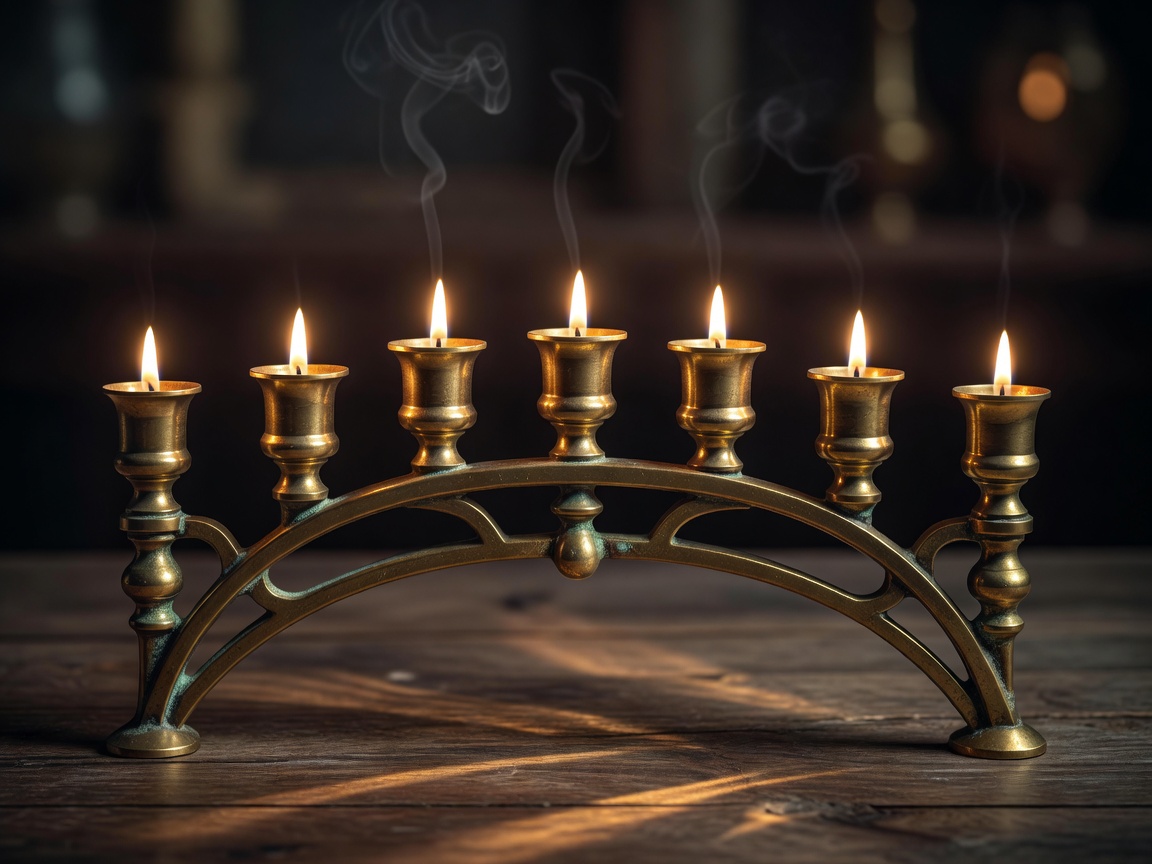 Brass candle bridge with seven warm candle points