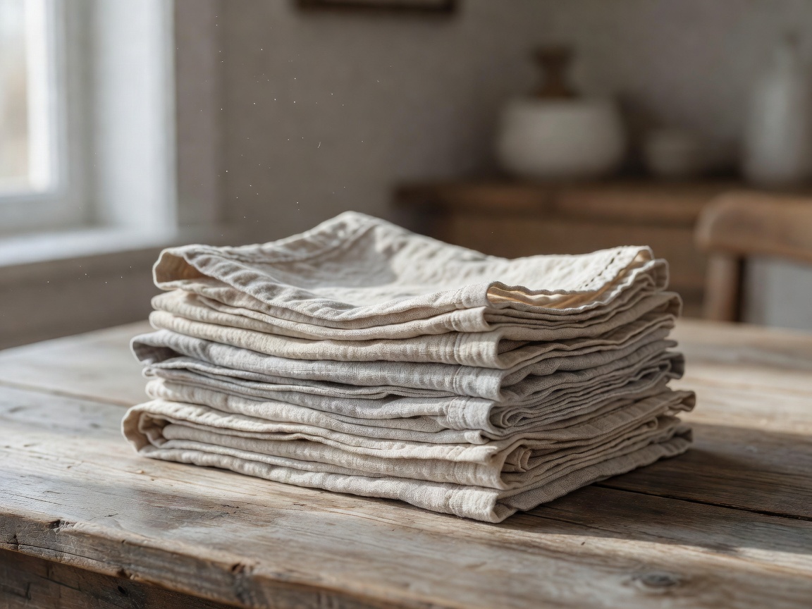 Stone-washed linen napkin set folded on a table